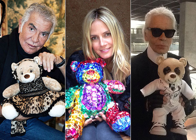 Roberto Cavalli, Heidi Klum e Karl Lagerfeld com seus ursinhos - Fotos: reprodução