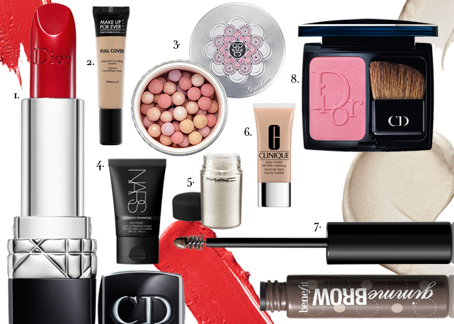 1. Dior R$ 129; 2. Make Up Forever R$ 128; Guerlain R$ 235; 4. NARS R$ 186; MAC R$99; Clinique R$ 139; Benefit R$ 110; Dior R$ 217