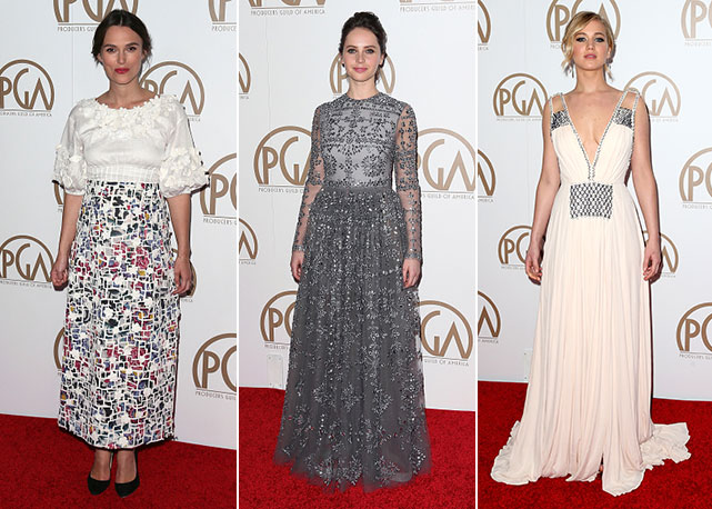 Da esquerda para a direitaey: Keira Knightley, Felicity Jones e Jennifer Lawrence - Fotos: Getty Images
