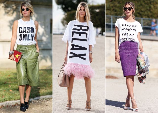 T-shirts com dizeres dão toque de humor a looks poderosos - Fotos: Stylesight