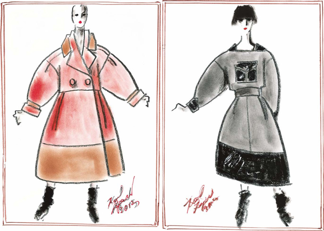 Alguns dos croquis de Karl Lagerfeld para a Fendi - Foto: Divulgação