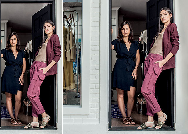 Iara veste wrap dress preto e Natalia Moreira (Ford Models) usa blazer, R$ 574; regata, R$ 249; e calça, R$ 545. - Foto: reprodução/Harper's Bazaar