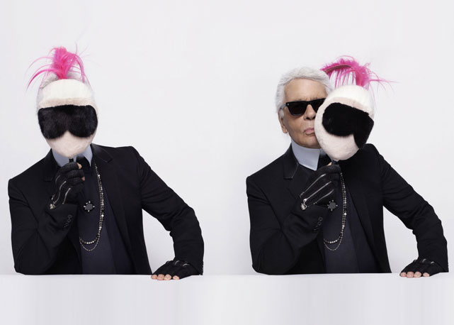 Karl Lagerfeld em uma máscara customizada da Fendi - Foto: Karl Lagerfeld/reprodução