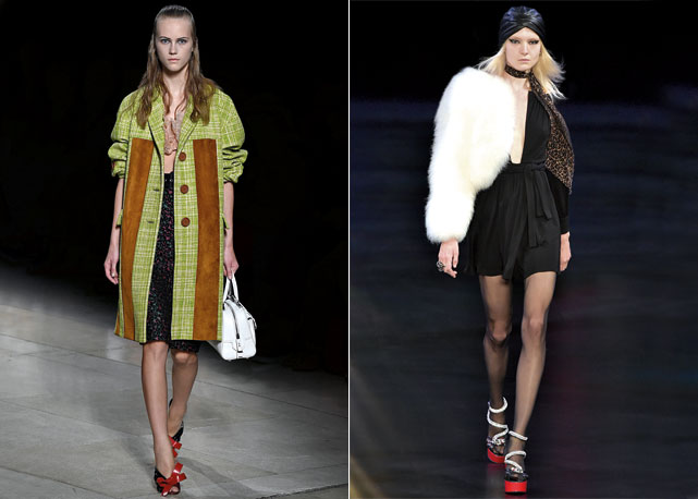 À esquerda Miu Miu e à direita Saint Laurent, ambos verão 2015- Fotos: reprodução