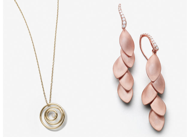 À esquerda, colar e, à direita, brincos da nova coleção da Swarovski - Fotos: reprodução