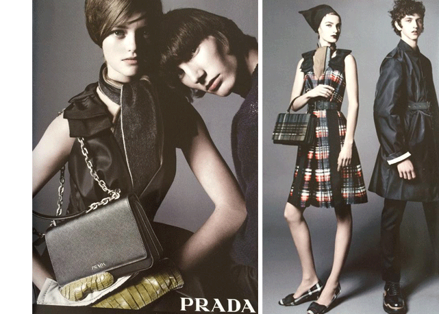 Dois cliques da campanha de pre-fall 2015 da Prada. Fotos: divulgação