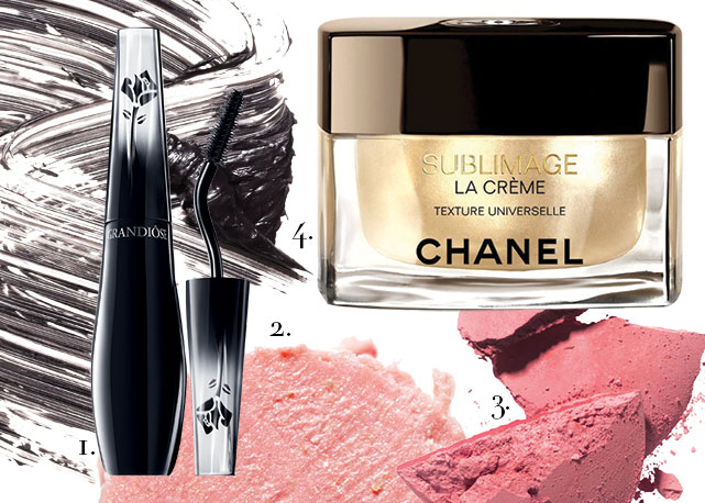 1. Grandiôse Lancôme R$ 189; 2. Classic Strawberry Chapstick US$ 2; 3. Blush HD Make Up Forever R$ 135; 4. Sublimage La Crème Chanel R$ 1.850 