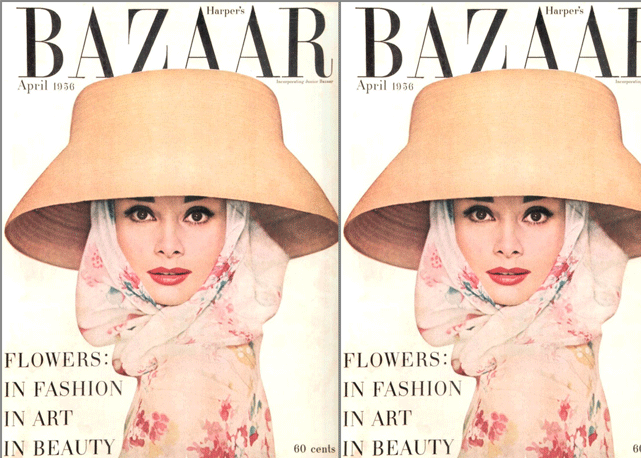 Audrey Hepburn na capa da Harper's Bazaar norte-americana de abril de 1956. Foto: reprodução