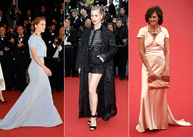 Lea Seydoux , de Louis Vuitton, Melissa George, com vestido Schiaparelli Couture e Inès de la Fressange, Fotos: Getty Images