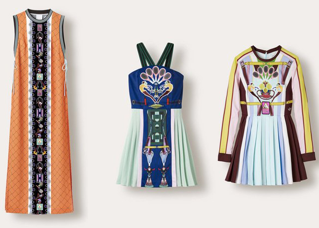 Três itens da nova coleção de Mary Katrantzou para Adidas. Fotos: divulgação