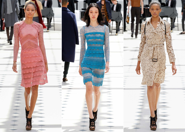 Três looks da coleção Resort 2016 da Burberry. Fotos: divulgação