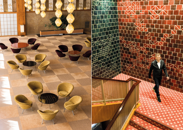Á́rea do lobby e a estética modernista e Tomas Maier, diretor criativo da Bottega Veneta, no Hotel Okura, em Tóquio - Foto: divulgação