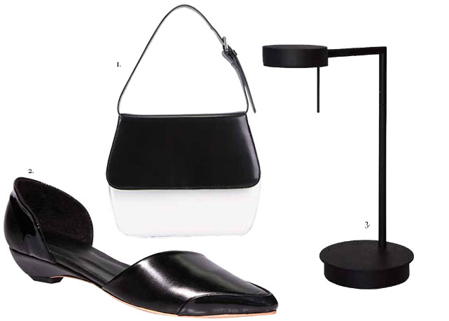 1. Bolsa Reinaldo Lorenço; 2. Sapato Sept.is; 3. Luminária Jader Almeida