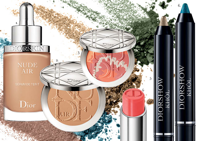 1. Nude Air Sérum, R$ 259  2. Nude Air Compact, R$ 245 3. Nude Air Tan Tie Dye Edition Blush Harmony, R$ 295 4. Dior Addict Tie Dye Coral Trip, R$ 139 5. Diorshow Khôl Pearly Platine, R$ 119 6. Diorshow Khôl Pearly Turquoise, R$ 119 