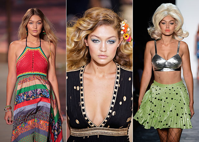 Nos desfiles da Tommy Hilfiger, Diane von Furstenberg e Jeremy Scott, respectivamente - Fotos: Getty Images