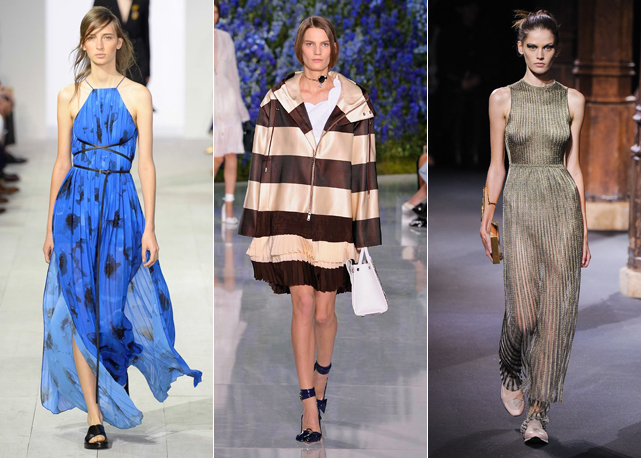 Da esquerda para a direita looks dos desfiles da Michael Kors, Christian Dior e Vionnet, todos verão 2016 - Fotos: Getty Images