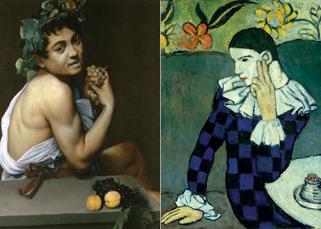 Pequeno Baco Doente, de Caravaggio.; Arlequim, de Picasso - Fotos: Divulgação