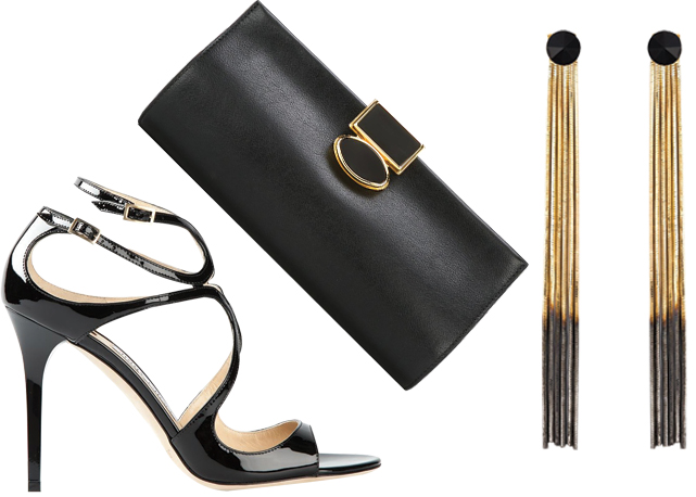 Use com: sapatos Jimmy Choo, R$ 3.170; clutch Marni, R$ 8.100; e brincos  Iosseliani, R$1mil