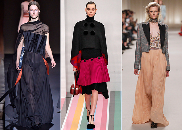Saias plissadas apareceram nos desfiles da Vionnet, Salvatore Ferragamo e Lanvin 