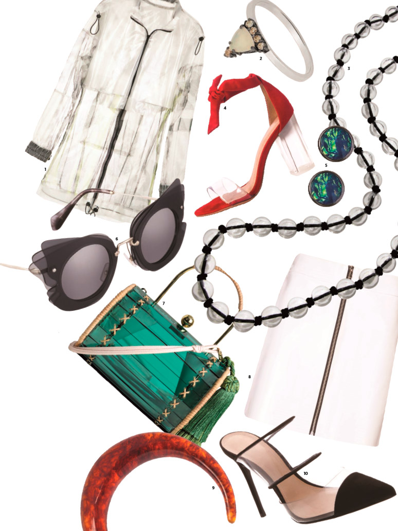 1. Mara Mac, R$ 1.168; 2. Anel Carol Bassi Jewelry; 3. Colar Tiffany & Co.; 4. Sapato Bebecê; 5. Brincos Juliana Manzini, R$ 70; 6. Óculos Miu Miu, R$ 1.270; 7. Bolsa WaiWai; 8. Saia Amaro.com, R$ 170; 9. Gargantilha Josefina Rosacor, R$ 89; e 10. Sapato Schutz, R$ 340