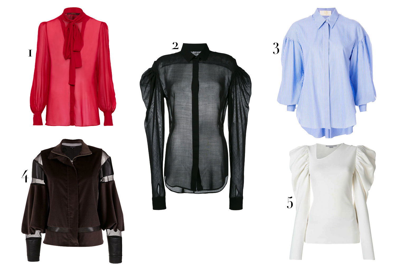1. Animale, R$548; 2. Saint Laurent, R$8.240; 3. Sara Battaglia, R$2.770; 4. Gloria Coelho, R$3.200; 5. Stella Mccartney, R$6.380 - Fotos: Divulgação