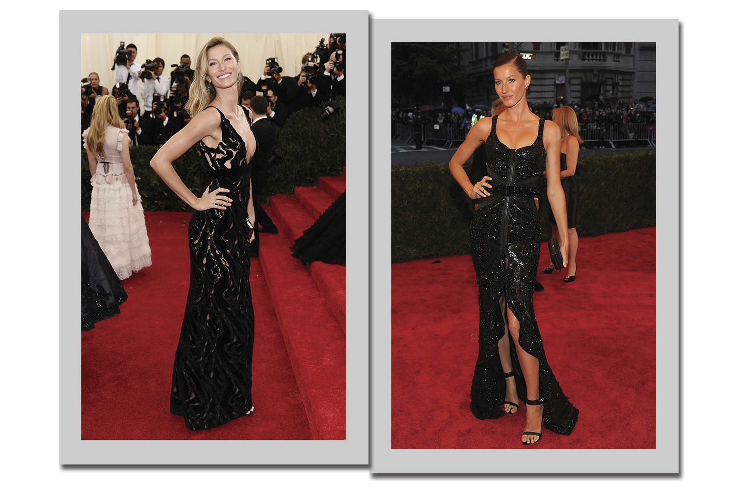 Vestidos Balenciaga (à esquerda, em 2014) e Givenchy (à direita, em 2012) - Fotos: Getty Images
