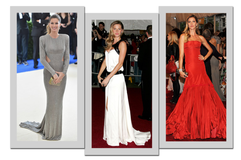 Da esquerda para a direita, vestidos Stella McCartney (2017), Saint Laurent (2007) e Alexander McQueen (2011)