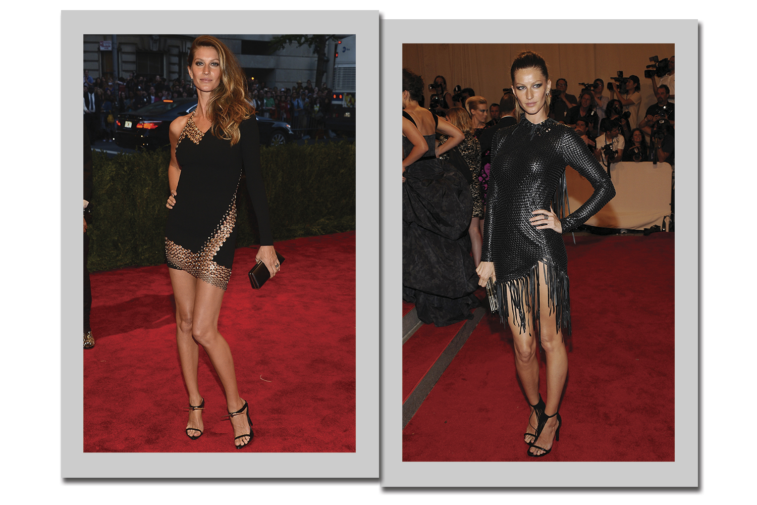 Vestidos Anthony Vaccarello (à esquerda, em 2013) e Alexander Wang (à direita, em 2010) - Fotos: Getty Images