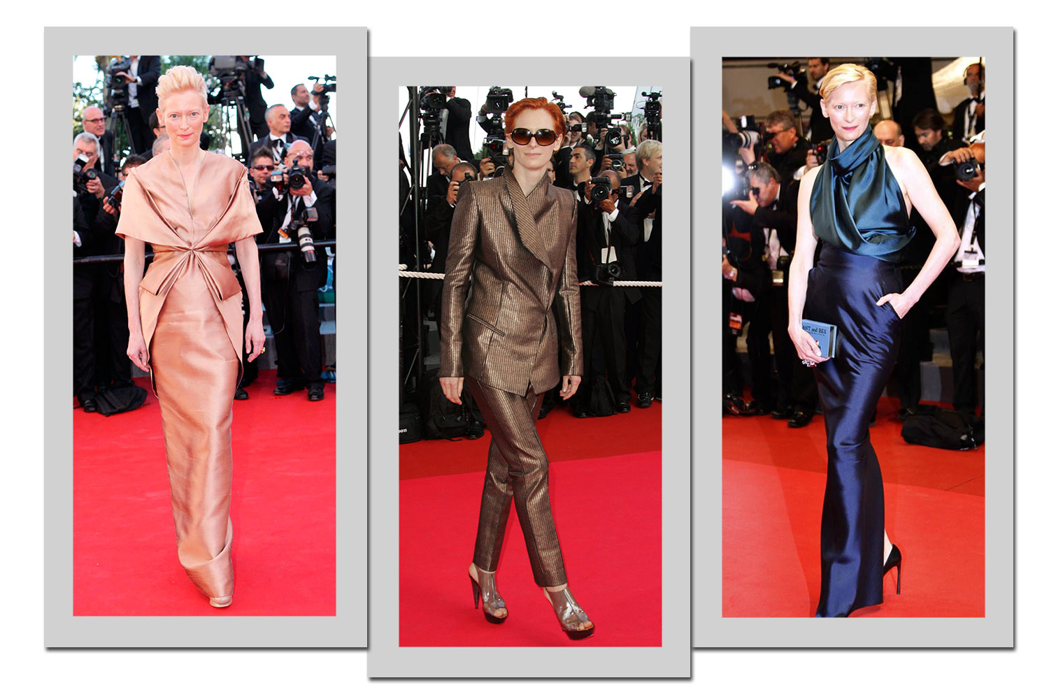 Tilda Siwnton, musa do estilista Haider Ackerman, usa looks da grife - Fotos: Getty Images