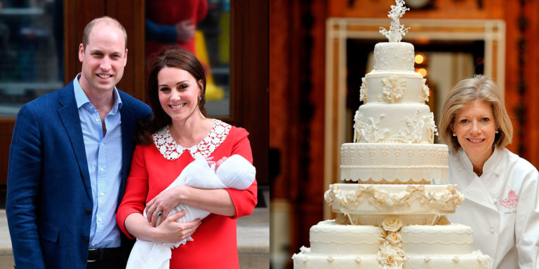 À esquerda, William, Kate e Louis; à direita, a confeiteira Fiona Cairns, que assinou o bolo de casamento deles - Fotos: Getty Images
