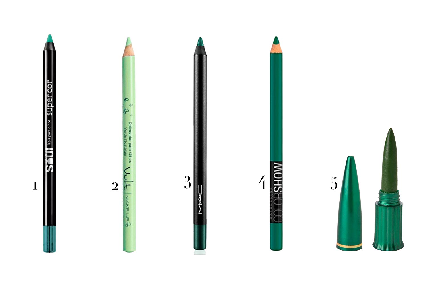 1. Eudora; 2. Vult; 3. M.A.C; 4. Maybelline; 5. Blue Heaven - Fotos: Divulgação