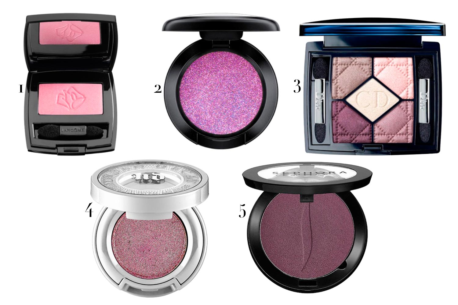 1. Lancôme; 2. M.A.C; 3. Dior; 4. Urban Decay; 5. Sephora Collection - Fotos: Divulgação