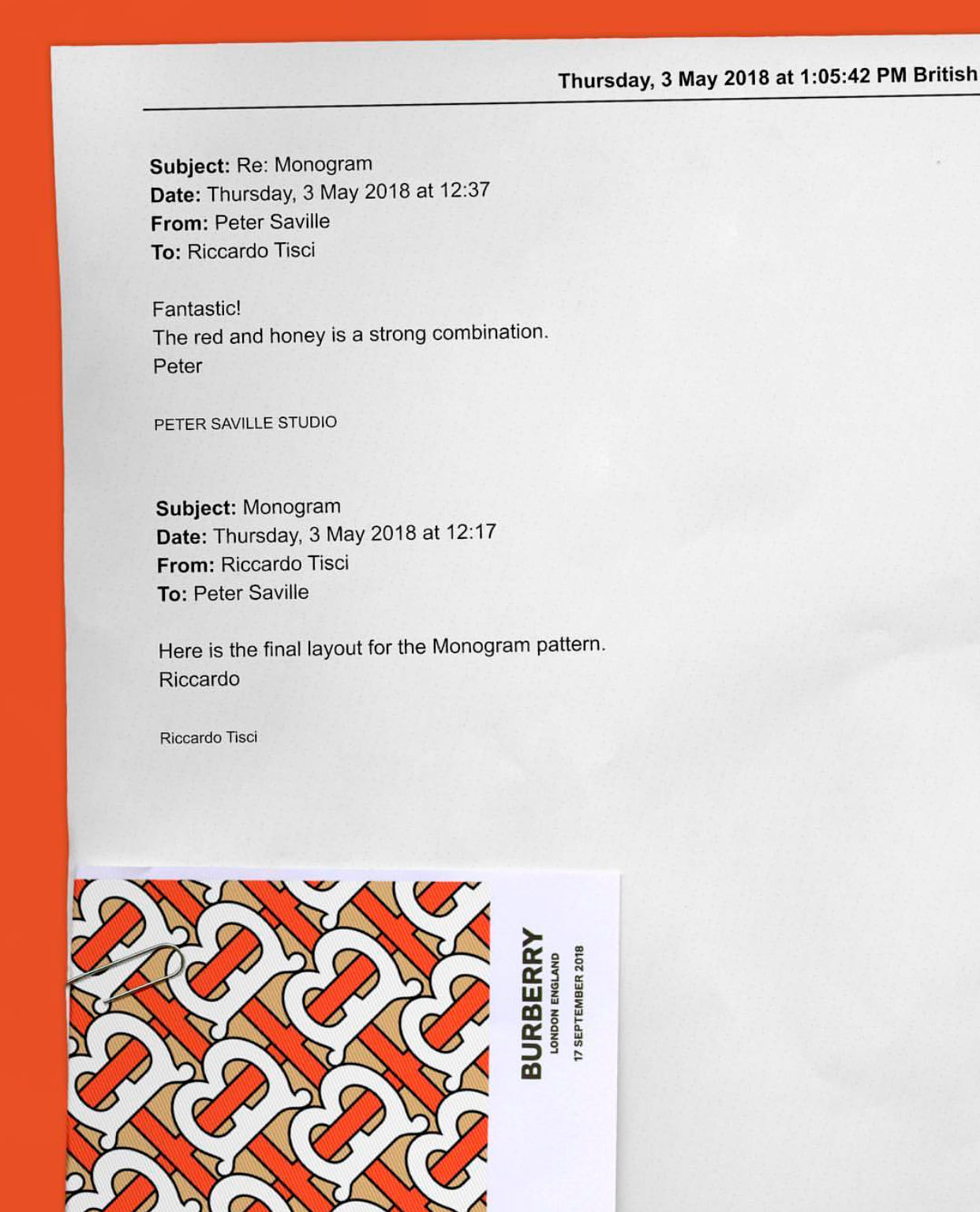 A troca de e-mails entre Tisci e Saville - Foto: Reprodução/Instagram/@burberry