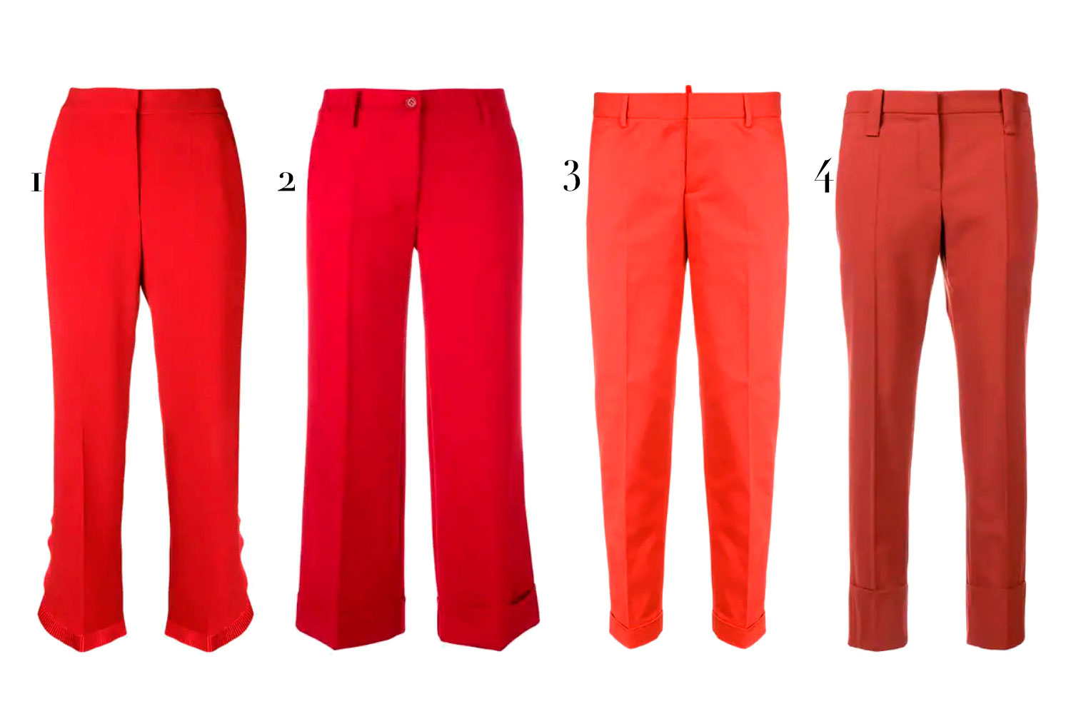 (1) Stella McCartney, R$ 4.960; (2) Parrosh, R$ 2.330; (3) Dsquared2, R$ 1.632; (4) Brunello Cuccinelli, R$ 5.620 - Fotos: Divulgação