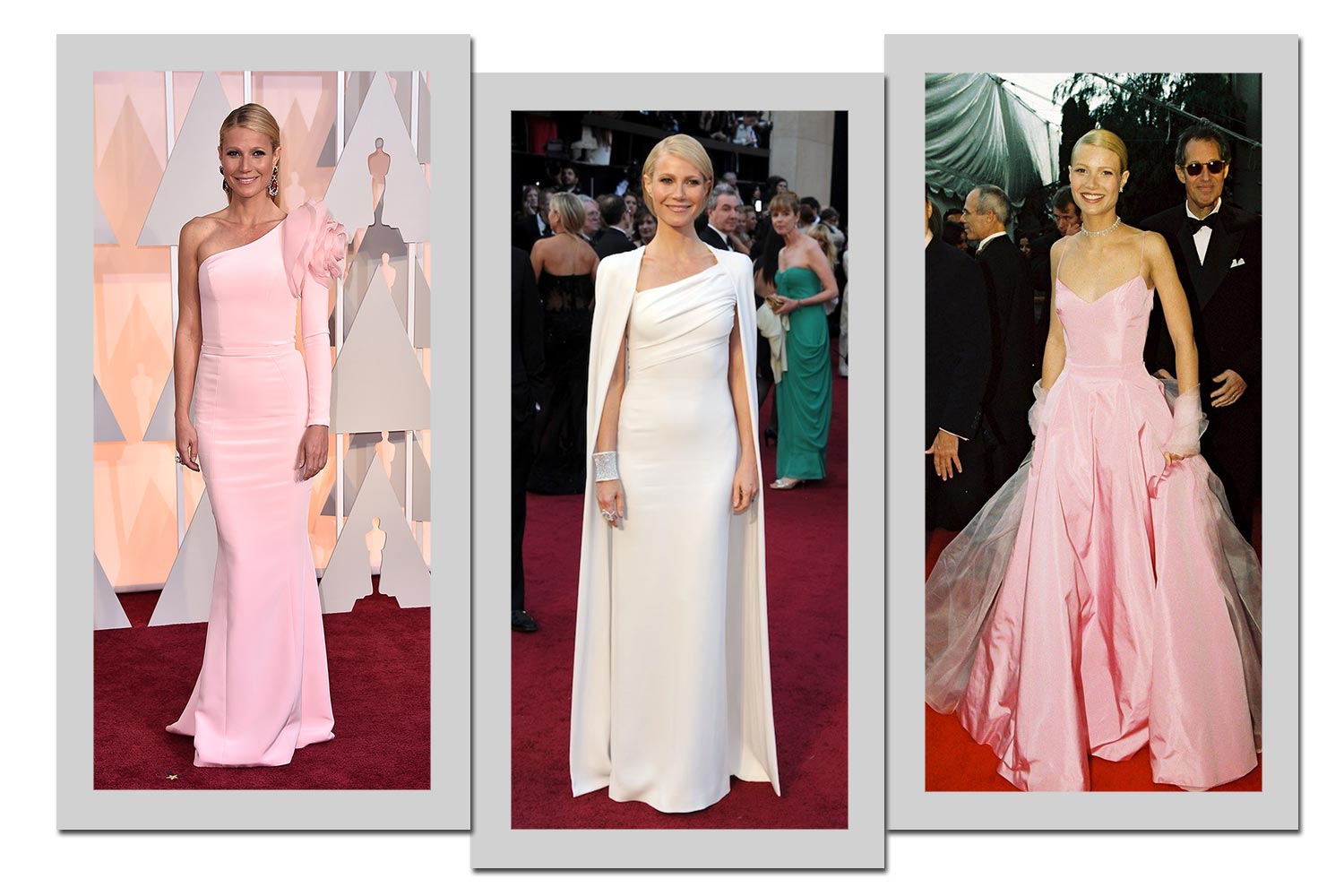 Três looks que Gwyneth já usou em diferentes edições do Oscar - Fotos: Getty Images