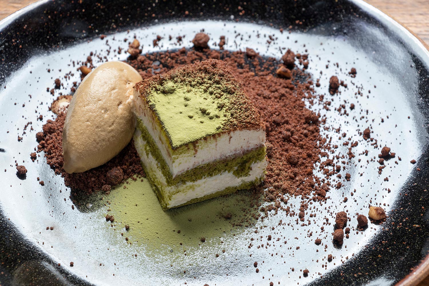O tiramisu de matcha vem com sorvete de café - Foto: Divulgação