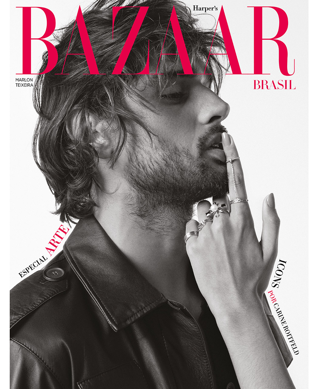 Marlon Teixeira (Way) usa jaqueta Torino e Ari Wesphal (Mega) usa anéis Animale Oro - Foto Eduardo Rezende; edição de moda Luis Fiod; beleza Krisna Carvalho e tratamento de imagem Helena Colliny
