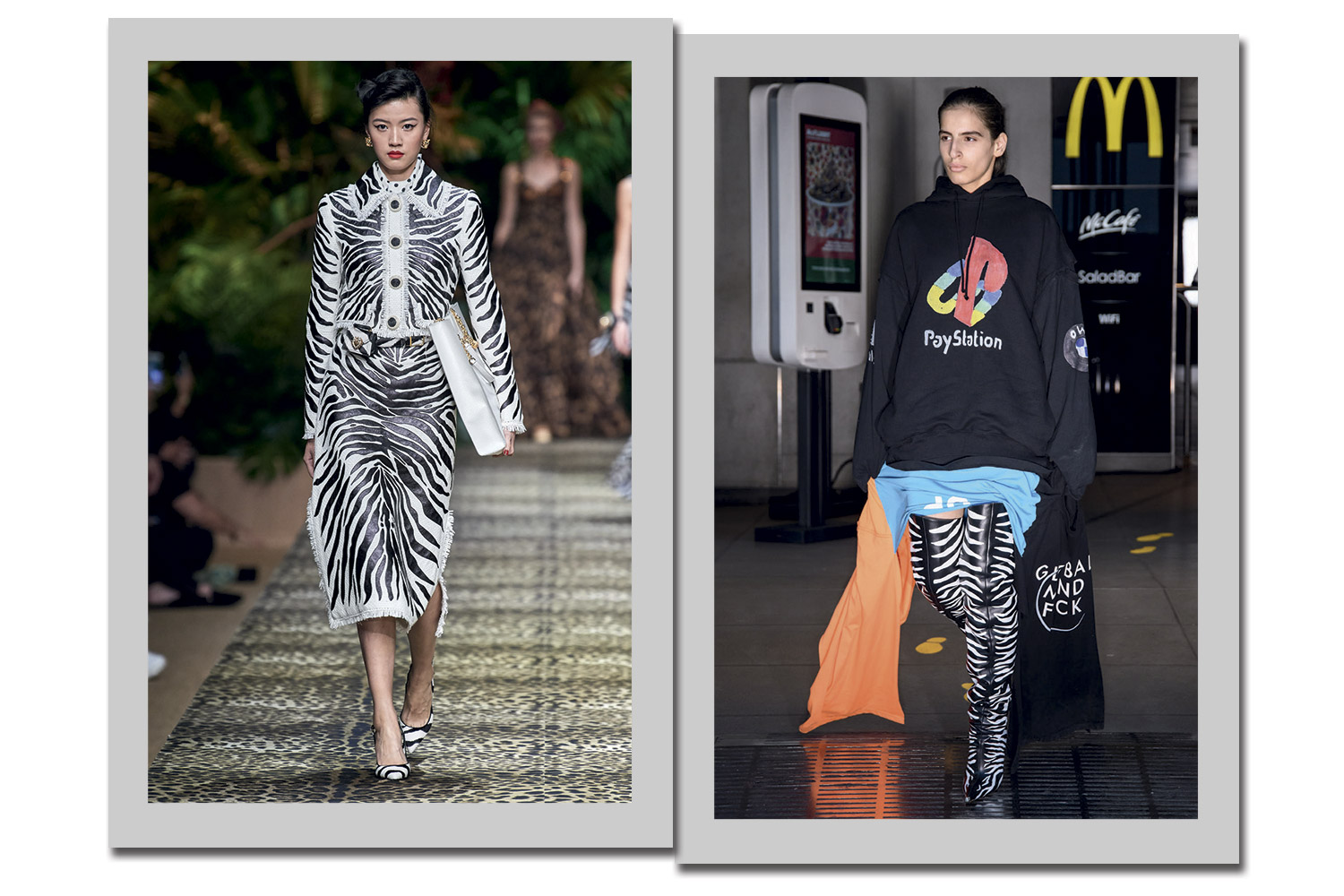 À direita, Dolce & Gabbana; à esquerda, Vetements - Fotos: Getty Images