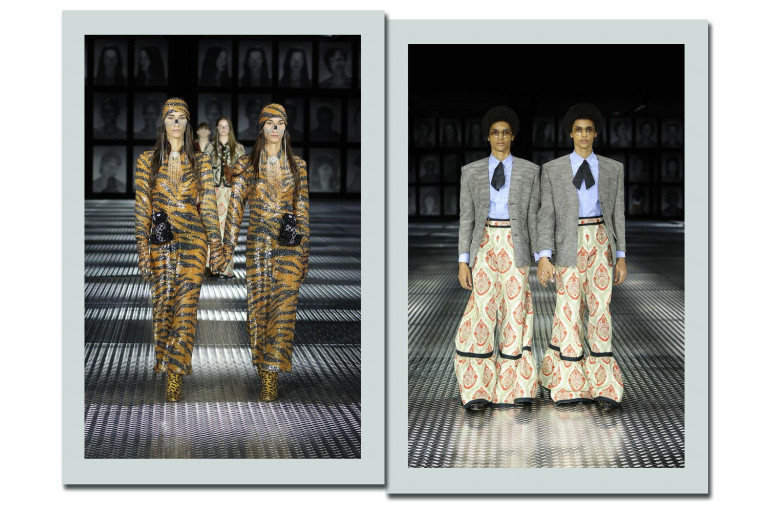 Gucci questiona cópia e identidade em desfile protagonizado por gêmeos