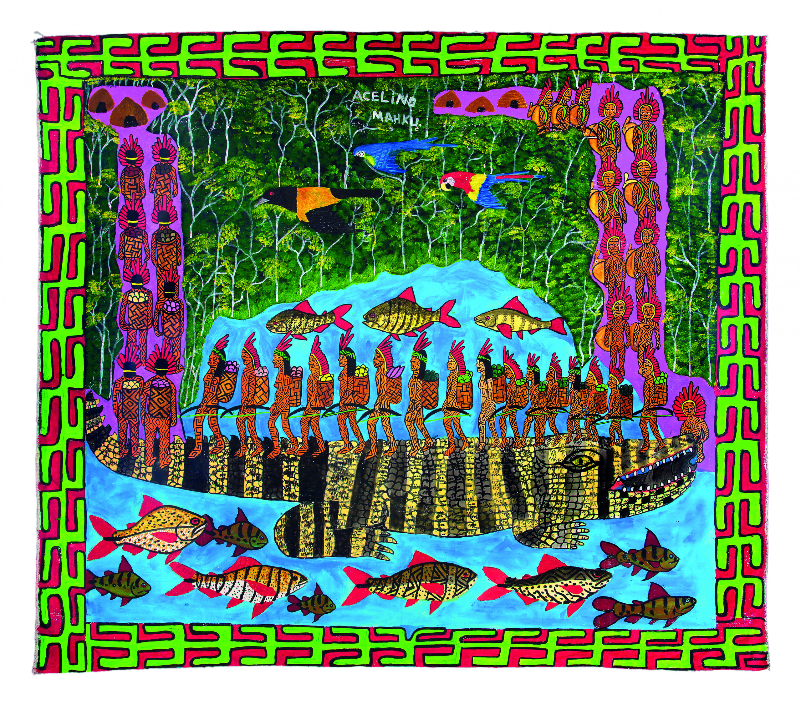 Acelino Tuin Huni Kuin, Movimento dos Artistas Huni Kuin (MAHKU), Kapewâ pukeni [JacarÇ-ponte] [Bridge-Alligator], 2022